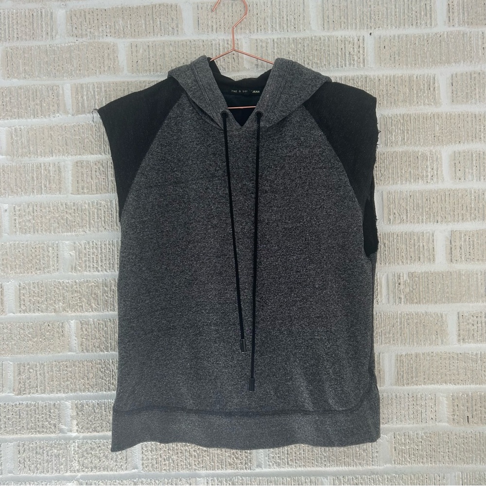 RAG AND BONE JEAN Gray and Black Sleeveless Hoodie